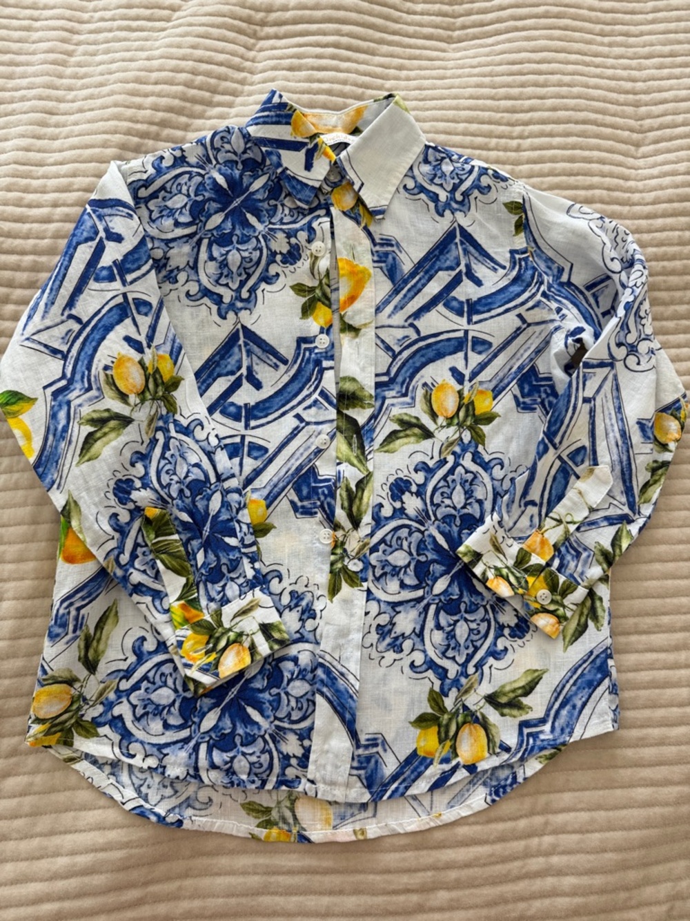 ๐ฏ Italian linen button down shirt. Classic lemons ๐ print, boys ,girls Size XS-S - Picture 3 of 11